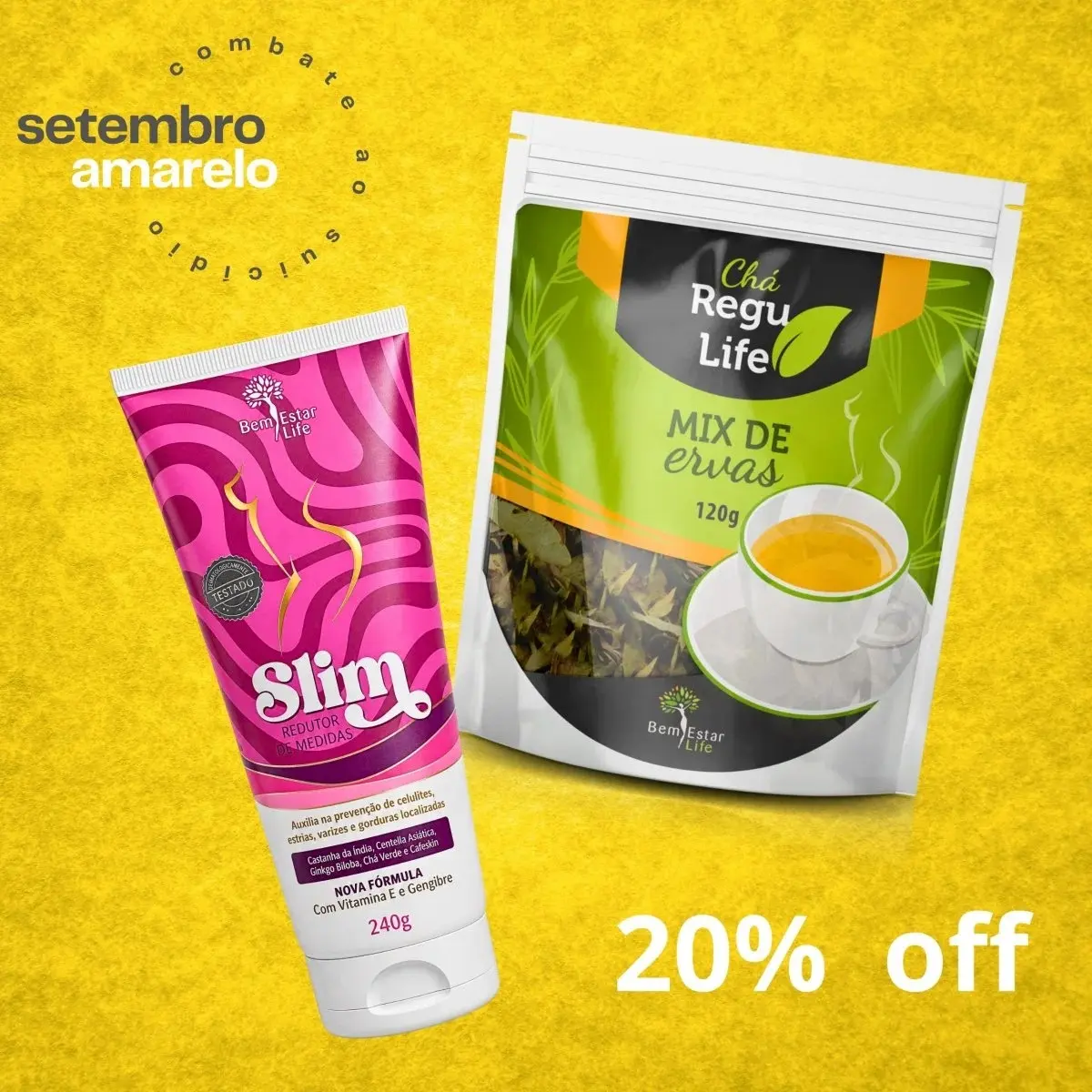 KIT 20% DESCONTO SLIM REDUTOR DE MEDIDAS 200G + CHA REGU LIFE 120GR.