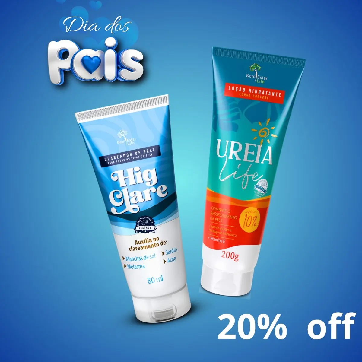 OFERTA: KIT 20% DESCONTO HIG CLARE CLAREADOR DE MANCHAS + LOÇÃO HIDRATANTE CORPORAL UREIA LIFE 200 GR.