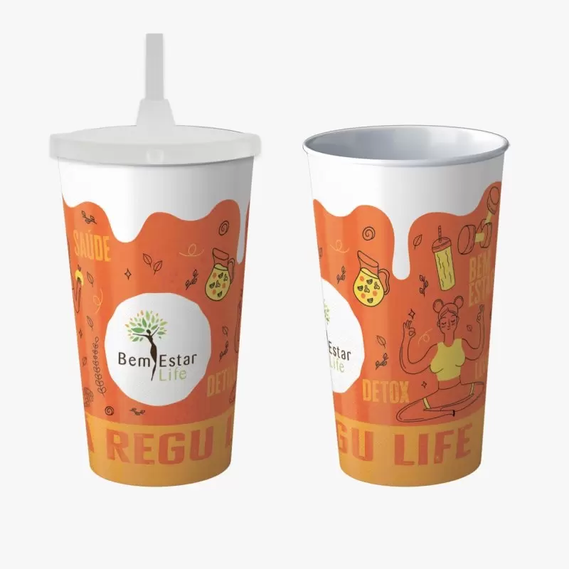 COPO ECOLOGICO 550 ML. COR LARANJA COM CANUDO (MATERIAL DE TRABALHO)