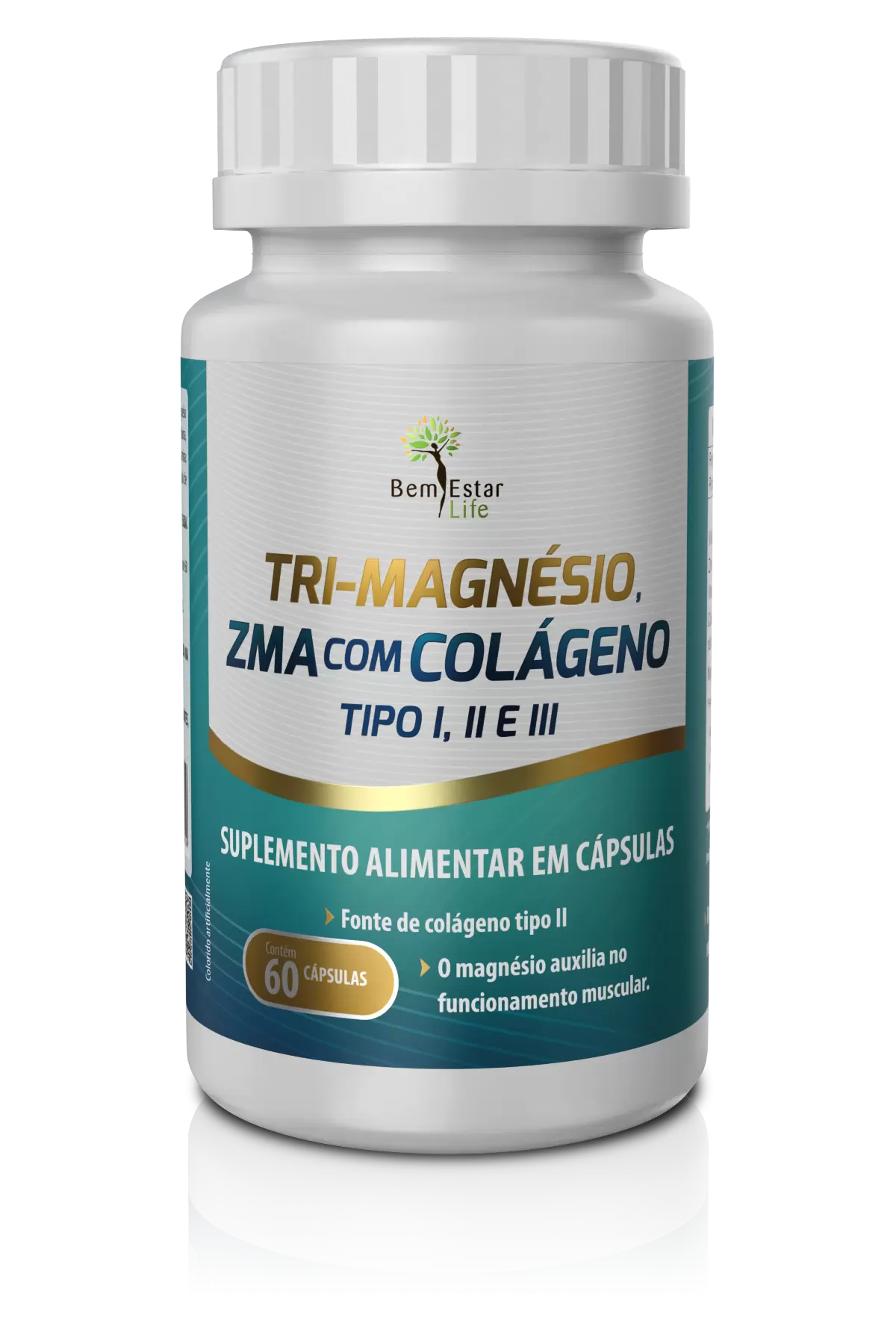 TRI-MAGNÉSIO + ZMA COM COLÁGENO 1.2.3 DE 60 CAPSULAS.