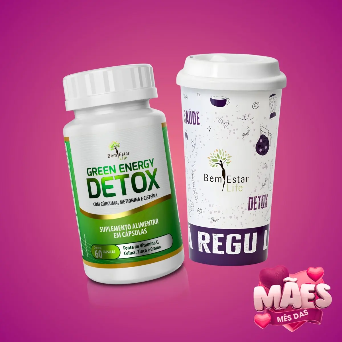 OFERTA: NA COMPRA DE GREEN ENERGY DETOX 60 CAPSULAS - BRINDE COPO ECOLOGICO COR ROXO DE 550 ML.