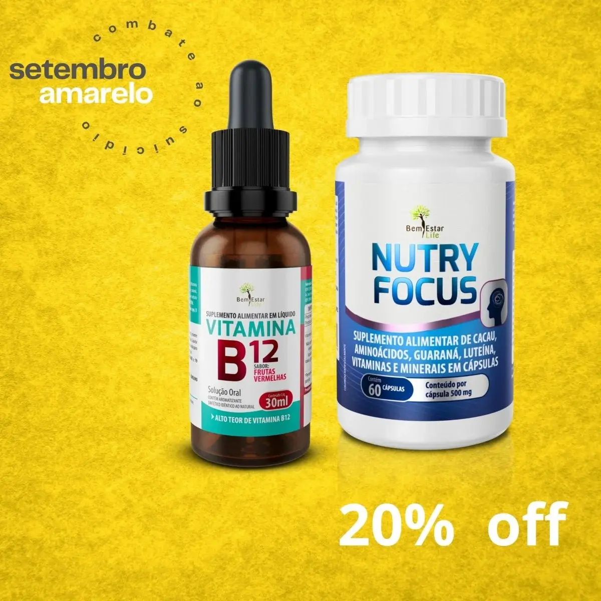KIT 20% DESCONTO, NUTRY FOCUS *MEMORIA* 60 CAPS. + VITAMINA B12 METILCOLABAMINA 30 ML