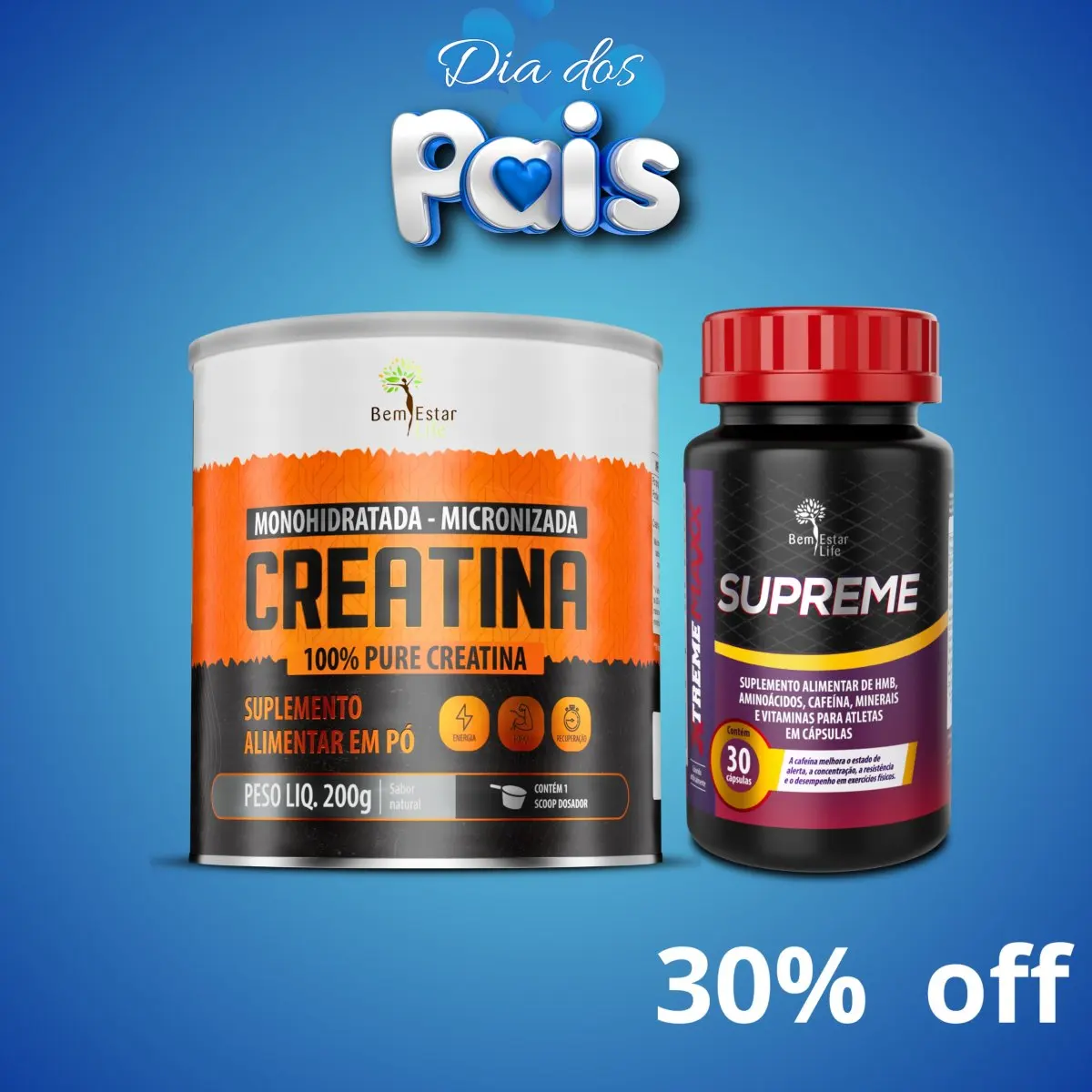 OFERTA: KIT 30% DESCONTO CREATINA MONOHIDRATADA MICRONIZADA + SUPREME EXTREME MAXX