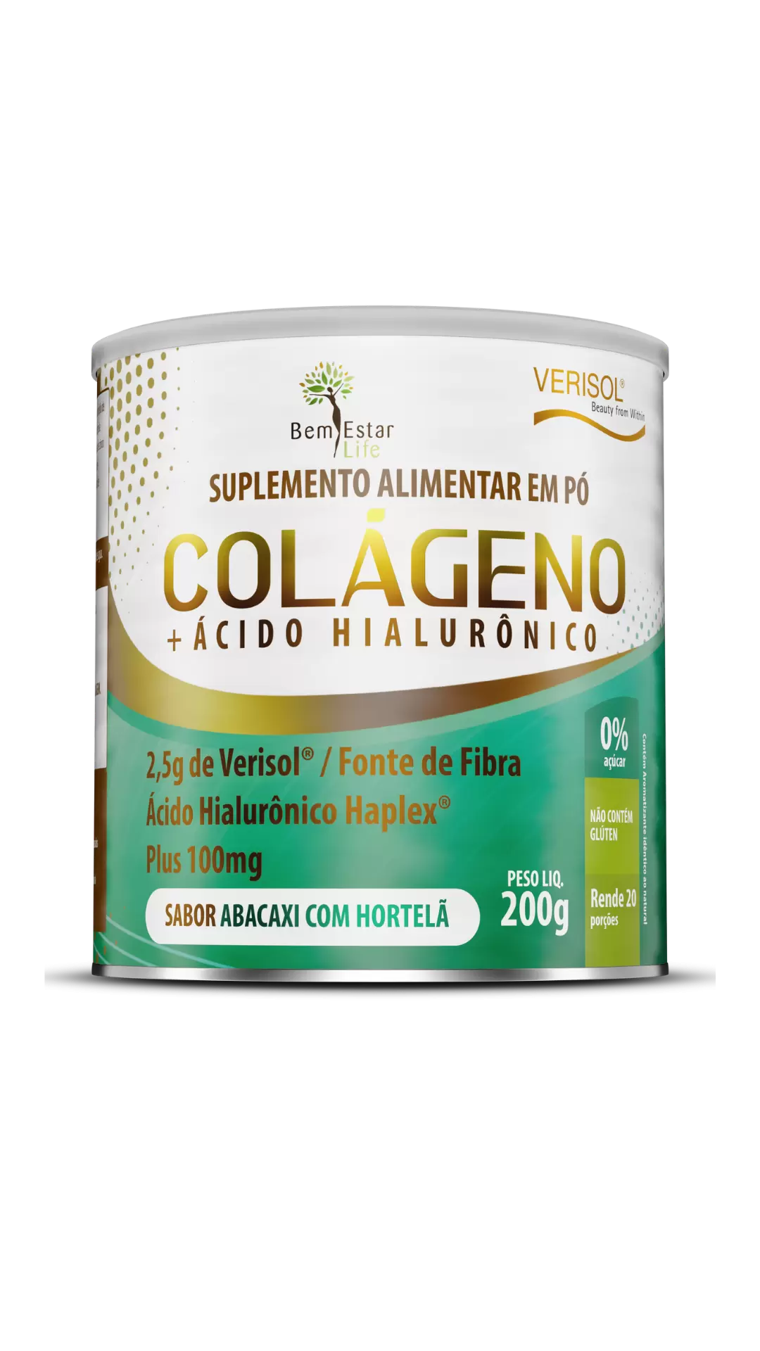 COLÁGENO VERISOL COM ÁCIDO HIALURÔNICO 200G. - SABOR ABACAXI COM HORTELA
